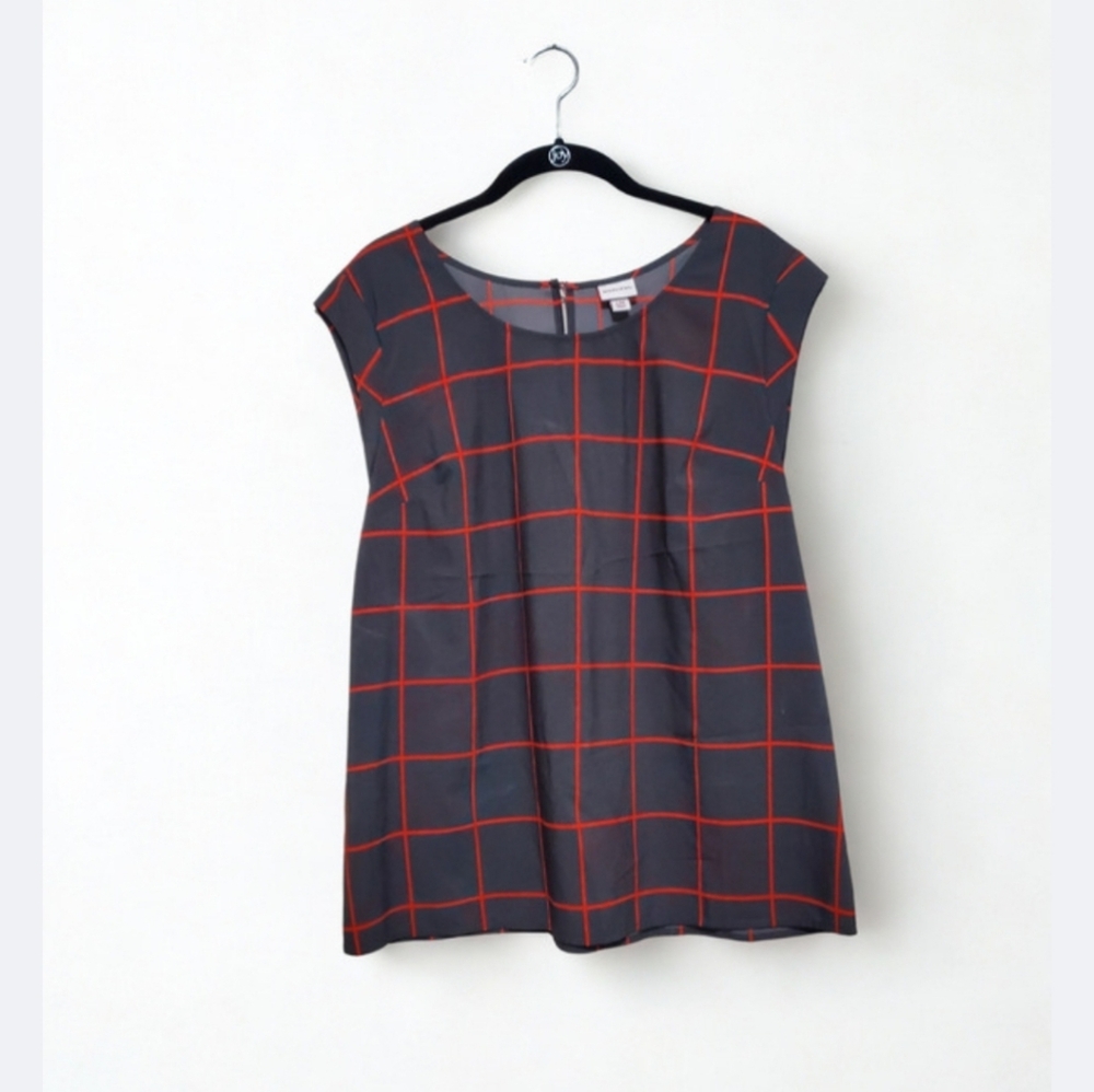 Merona Gray Blouse With Red-Orange Lines, Size Large